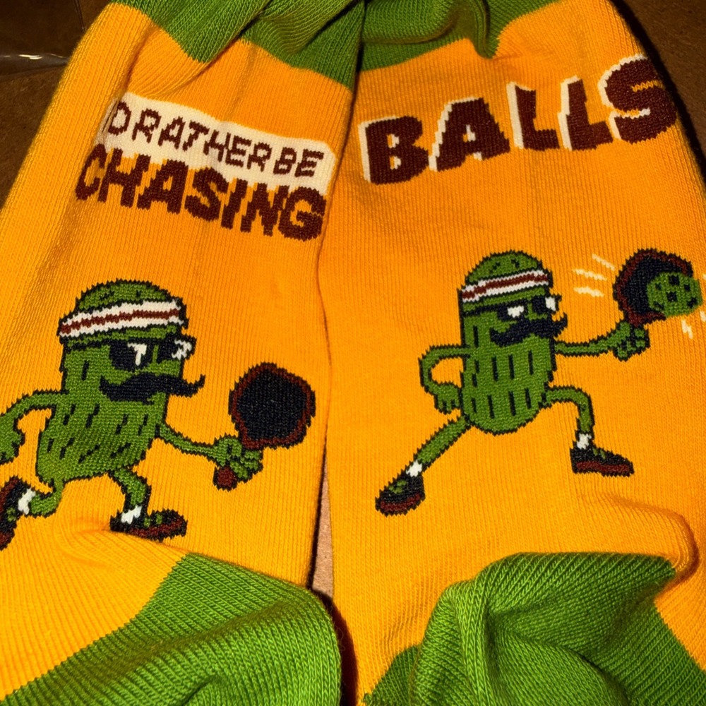 I'd Rather Be Chasing Balls Socks Men OSFM NEW Funny Pickle Graphic Yellow